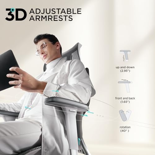 Hbada E3 Air Ergonomic Office Chair  Big and Tall Office Chair   with 3 Zone Dynamic Lumbar Support  3D Adjustable Headrest  3D Adjustable Armrests  Swivel  Grey No Footrest