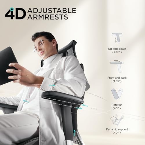 Hbada E3 Air Ergonomic Office Chair  Big and Tall Office Chair   with 3 Zone Dynamic Lumbar Support  3D Adjustable Headrest  3D Adjustable Armrests  Swivel  Grey No Footrest