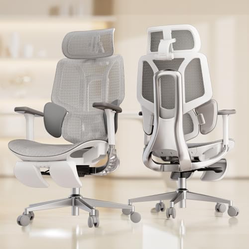 Hbada E3 Air Ergonomic Office Chair  Big and Tall Office Chair   with 3 Zone Dynamic Lumbar Support  3D Adjustable Headrest  3D Adjustable Armrests  Swivel  Grey No Footrest