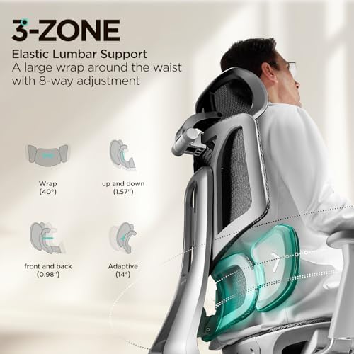 Hbada E3 Air Ergonomic Office Chair  Big and Tall Office Chair   with 3 Zone Dynamic Lumbar Support  3D Adjustable Headrest  3D Adjustable Armrests  Swivel  Grey No Footrest