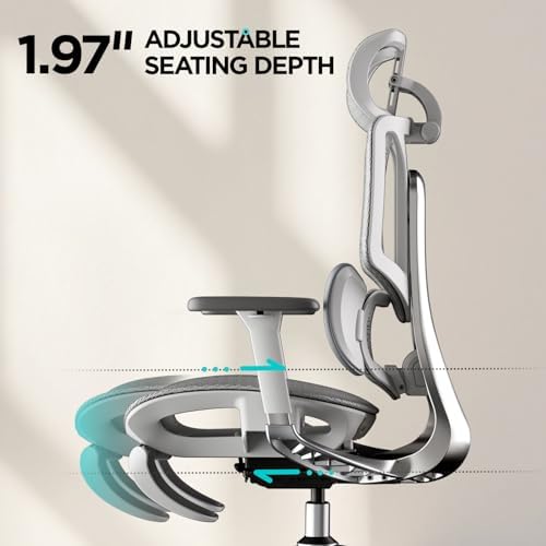 Hbada E3 Air Ergonomic Office Chair  Big and Tall Office Chair   with 3 Zone Dynamic Lumbar Support  3D Adjustable Headrest  3D Adjustable Armrests  Swivel  Grey No Footrest