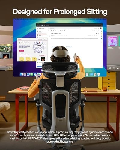 Hbada E3 Pro 2026 Edition Ergonomic Office Chair  Mesh Desk Chair with 3 Zone Floating Lumbar Support  Upgraded 4D Headrest  720  Armrests  Black with Footrest