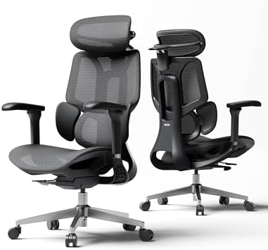 Hbada E3 Pro 2026 Edition Ergonomic Office Chair  Mesh Desk Chair with 3 Zone Floating Lumbar Support  Upgraded 4D Headrest  720  Armrests  Black with Footrest