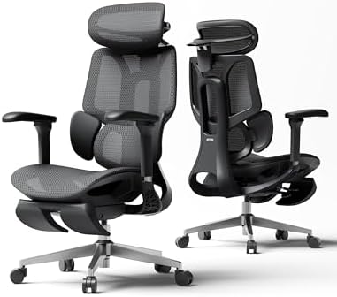 Hbada E3 Pro 2026 Edition Ergonomic Office Chair  Mesh Desk Chair with 3 Zone Floating Lumbar Support  Upgraded 4D Headrest  720  Armrests  Black with Footrest