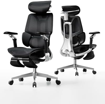 Hbada E3 Pro 2026 Edition Ergonomic Office Chair  Mesh Desk Chair with 3 Zone Floating Lumbar Support  Upgraded 4D Headrest  720  Armrests  Black with Footrest