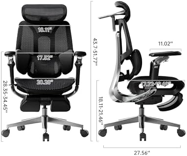 Hbada E3 Pro 2026 Edition Ergonomic Office Chair  Mesh Desk Chair with 3 Zone Floating Lumbar Support  Upgraded 4D Headrest  720  Armrests  Black with Footrest