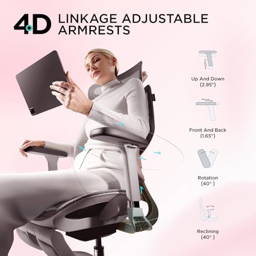 Hbada E3 Pro Ergonomic Office Chair  Big and Tall Office Chair   with 3 Zone Dynamic Lumbar Support  4D Adjustable Headrest  6D Adjustable Armrests  Swivel  Grey