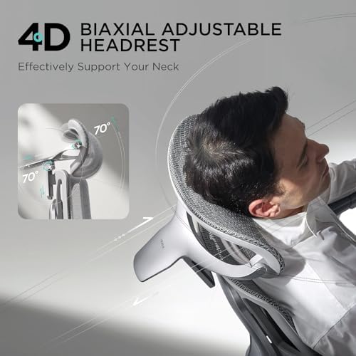 Hbada E3 Pro Ergonomic Office Chair  Big and Tall Office Chair   with 3 Zone Dynamic Lumbar Support  4D Adjustable Headrest  6D Adjustable Armrests  Swivel  Grey