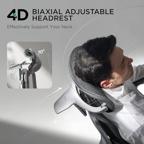 Hbada E3 Pro Ergonomic Office Chair  Big and Tall Office Chair   with 3 Zone Dynamic Lumbar Support  4D Adjustable Headrest  6D Adjustable Armrests  Swivel  Grey