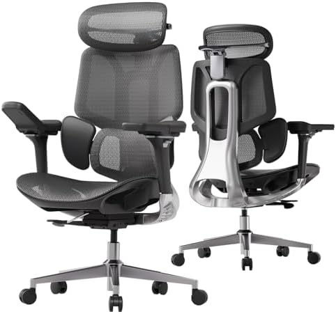 Hbada E3 Pro Ergonomic Office Chair  Big and Tall Office Chair   with 3 Zone Dynamic Lumbar Support  4D Adjustable Headrest  6D Adjustable Armrests  Swivel  Grey