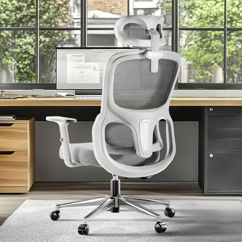 Hbada P2 Office Chair  Computer Chair with 3D Adjustable Lumbar Support  Swivel Ergonomic Office Chairs  Adjustable 2D Headrest with PU Wheels White