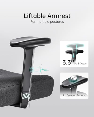 Hbada P3 Ergonnomic Office Chair with 2D Adjustable Lumbar Support  Office Chair with Adjustable Headrest and Armrest  145  Stepless Tilt Function  Black No Footrest