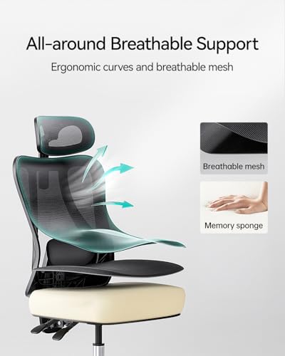 Hbada P3 Ergonnomic Office Chair with 2D Adjustable Lumbar Support  Office Chair with Adjustable Headrest and Armrest  145  Stepless Tilt Function  Black No Footrest