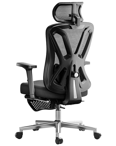 Hbada P5 Ergonomic Office Chair  Desk Chair with Adjustable Lumbar Support and Height  Comfortable Mesh Computer Chair with Footrest 2D Headrest  Swivel Tilt Function Black