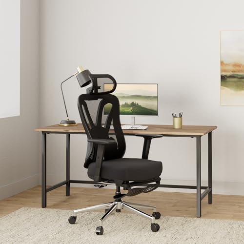Hbada P5 Ergonomic Office Chair  Desk Chair with Adjustable Lumbar Support and Height  Comfortable Mesh Computer Chair with Footrest 2D Headrest  Swivel Tilt Function Black