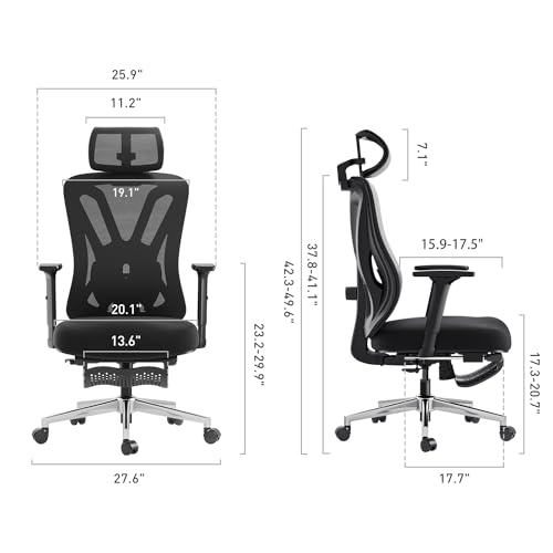 Hbada P5 Ergonomic Office Chair  Desk Chair with Adjustable Lumbar Support and Height  Comfortable Mesh Computer Chair with Footrest 2D Headrest  Swivel Tilt Function Black