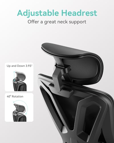 Hbada P5 Ergonomic Office Chair  Desk Chair with Adjustable Lumbar Support and Height  Comfortable Mesh Computer Chair with Footrest 2D Headrest  Swivel Tilt Function Black
