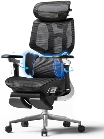 Hbada X7 Smart Ergonomic Chair  Ergonomic Office Chair  Fully Automated Lumbar Tracking  4D Adjustable Headrest  720  Adjustable Armrests  Ventilated Seat Cushion  Black