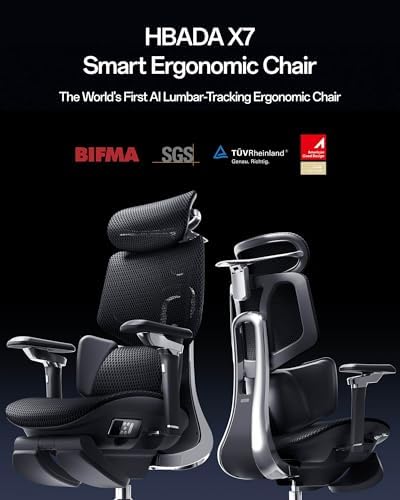 Hbada X7 Smart Ergonomic Chair  Ergonomic Office Chair  Fully Automated Lumbar Tracking  4D Adjustable Headrest  720  Adjustable Armrests  Ventilated Seat Cushion  Black