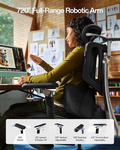 Hbada X7 Smart Ergonomic Chair  Ergonomic Office Chair  Fully Automated Lumbar Tracking  4D Adjustable Headrest  720  Adjustable Armrests  Ventilated Seat Cushion  Black