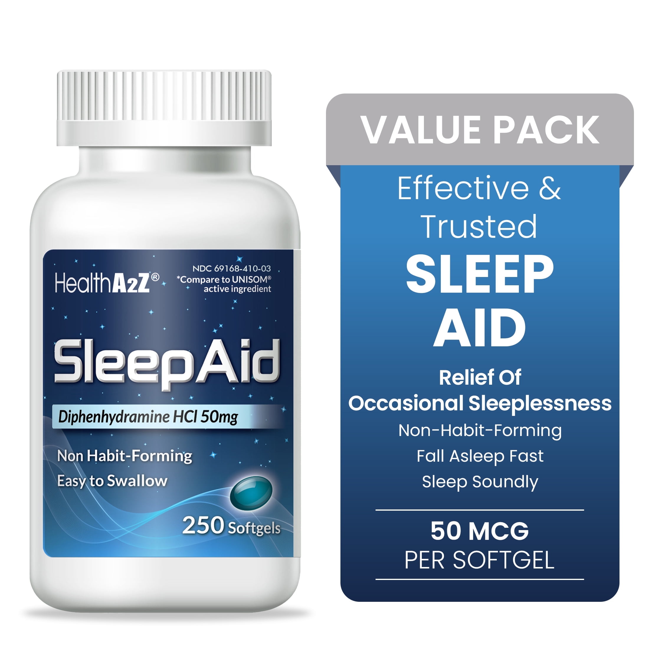 HealthA2Z Sleep Aid  Diphenhydramine Softgels  50mg  Supports Deeper  Restful Sleeping  Non Habit Forming