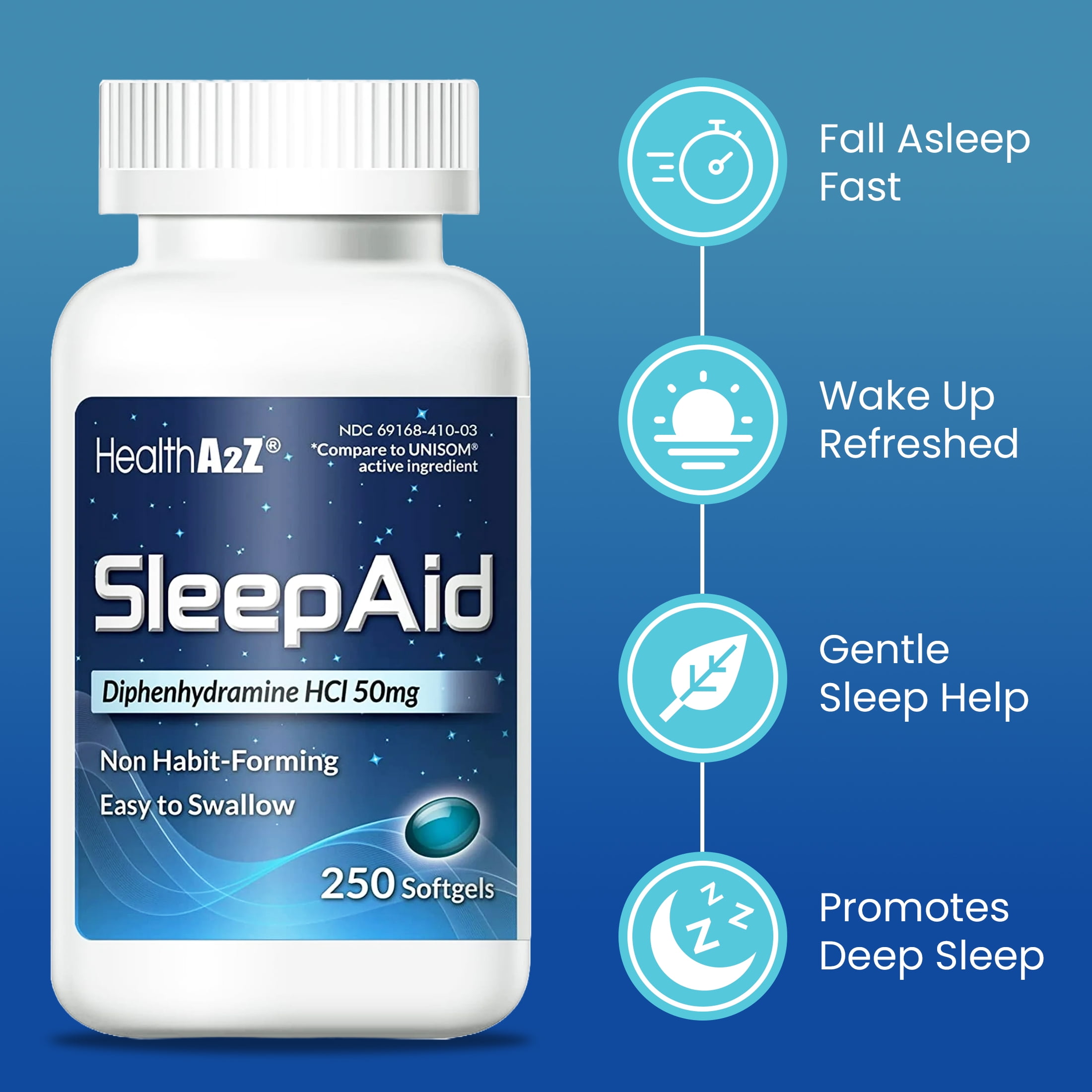 HealthA2Z Sleep Aid  Diphenhydramine Softgels  50mg  Supports Deeper  Restful Sleeping  Non Habit Forming