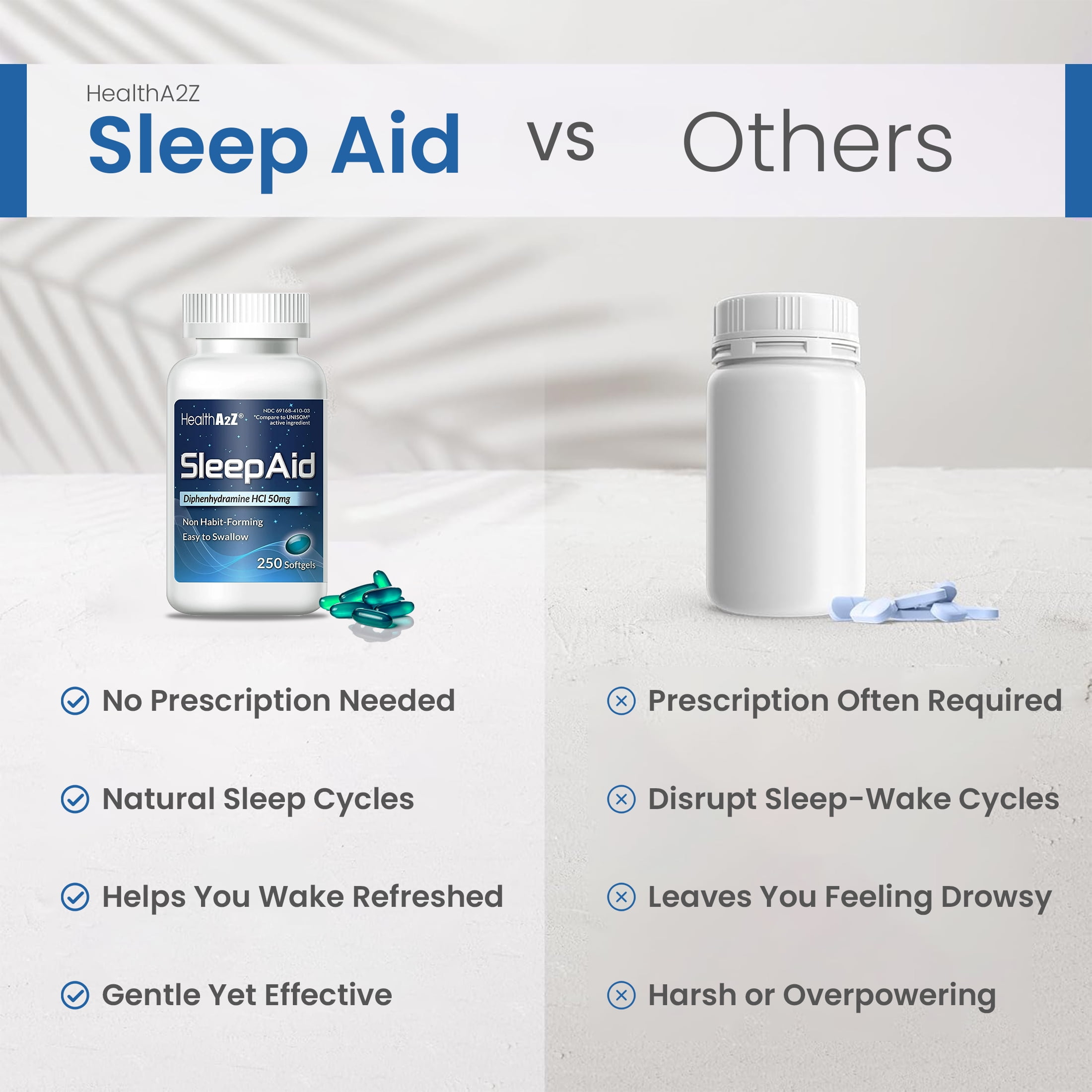 HealthA2Z Sleep Aid  Diphenhydramine Softgels  50mg  Supports Deeper  Restful Sleeping  Non Habit Forming