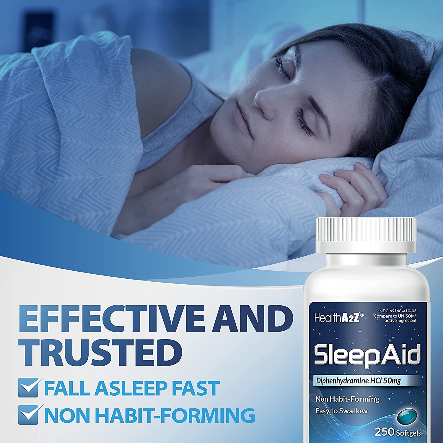 HealthA2Z Sleep Aid  Diphenhydramine Softgels  50mg  Supports Deeper  Restful Sleeping  Non Habit Forming