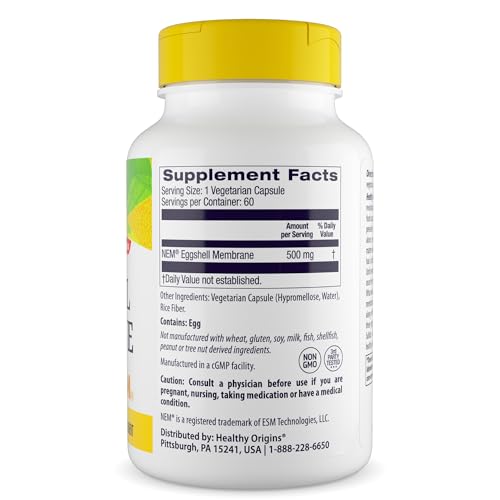 Healthy Origins Eggshell Membrane 500 mg  NEM  Non GMO  Gluten Free  Joint Support   60 Veggie Caps