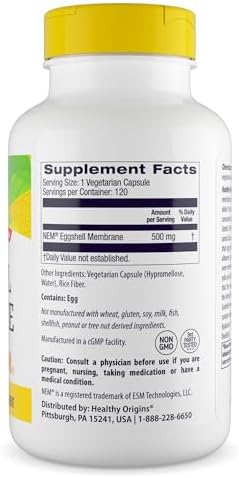 Healthy Origins Eggshell Membrane 500 mg  NEM  Non GMO  Gluten Free  Joint Support   30 Veggie Caps