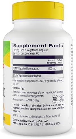 Healthy Origins Eggshell Membrane 500 mg  NEM  Non GMO  Gluten Free  Joint Support   30 Veggie Caps