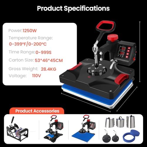 Heat Press Machine 12 x 15 Inch 8 in 1 Heat Press Sublimation Machine 360 Rotation Away Shirt Printing Machine Heating Multifunction Heat Press Transfer Machine for DIY T Shirts Cap Mugs