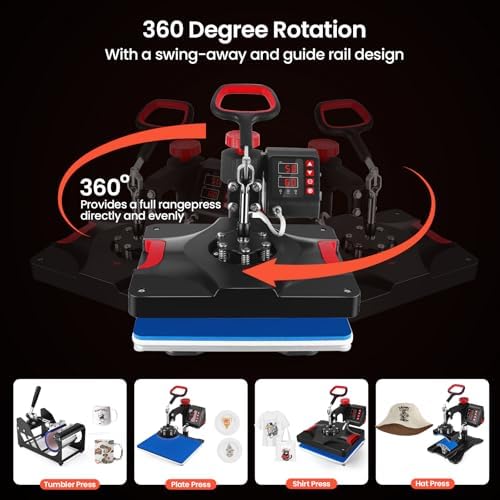 Heat Press Machine 12 x 15 Inch 8 in 1 Heat Press Sublimation Machine 360 Rotation Away Shirt Printing Machine Heating Multifunction Heat Press Transfer Machine for DIY T Shirts Cap Mugs