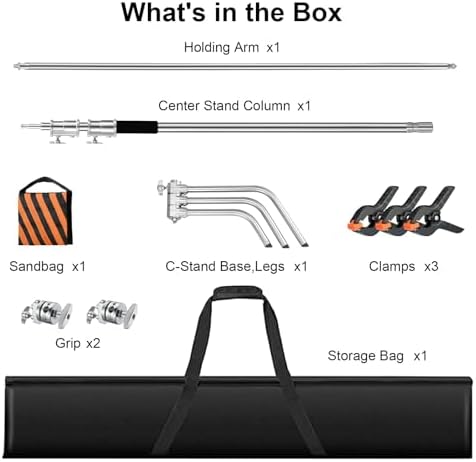 Heavy Duty C Stand 10 8ft/330cm with Boom Arm 100  Stainless Steel Photography C Stand Sturdy C Stand with Carry Bag Sandbag 3 Clip 2 Grip Head for Photography Studio Video Monolight Softbox Shooting
