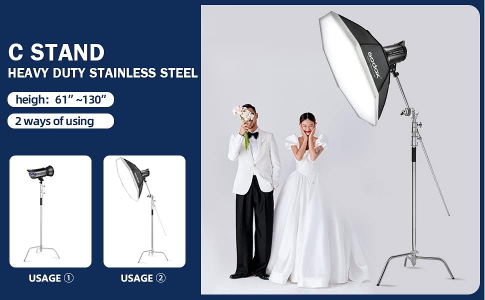 Heavy Duty C Stand 10 8ft/330cm with Boom Arm 100  Stainless Steel Photography C Stand Sturdy C Stand with Carry Bag Sandbag 3 Clip 2 Grip Head for Photography Studio Video Monolight Softbox Shooting