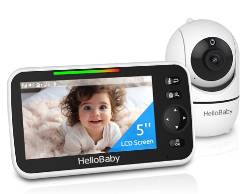 HelloBaby No WiFi Baby Monitor 5 Screen 30 Hour Battery Pan Tilt Zoom Video Upgrade with Camera and Audio  Night Vision  VOX  2 Way Talk  8 Lullabies and 1000ft Range  HB6550
