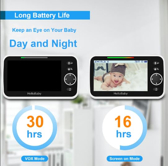 HelloBaby No WiFi Baby Monitor 5 Screen 30 Hour Battery Pan Tilt Zoom Video Upgrade with Camera and Audio  Night Vision  VOX  2 Way Talk  8 Lullabies and 1000ft Range  HB6550