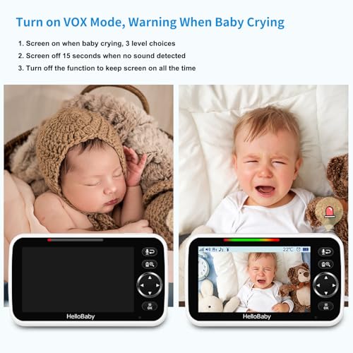 HelloBaby No WiFi Baby Monitor 5 Screen 30 Hour Battery Pan Tilt Zoom Video Upgrade with Camera and Audio  Night Vision  VOX  2 Way Talk  8 Lullabies and 1000ft Range  HB6550