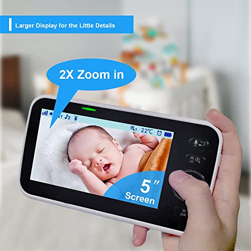 HelloBaby No WiFi Baby Monitor 5 Screen 30 Hour Battery Pan Tilt Zoom Video Upgrade with Camera and Audio  Night Vision  VOX  2 Way Talk  8 Lullabies and 1000ft Range  HB6550