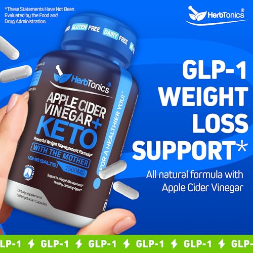 5 potentes cápsulas de vinagre de sidra de manzana con madre y sales BHB píldoras de dieta Keto con aceite MCT, quemador de grasa y suplemento de pérdida de peso para mujeres y hombres con supresión del apetito ACV desintoxicación