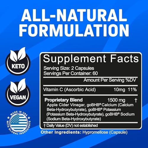 5 potentes cápsulas de vinagre de sidra de manzana con madre y sales BHB píldoras de dieta Keto con aceite MCT, quemador de grasa y suplemento de pérdida de peso para mujeres y hombres con supresión del apetito ACV desintoxicación