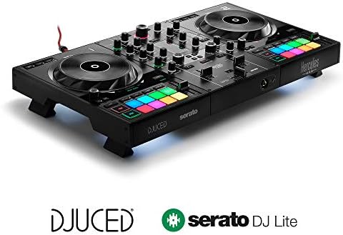 Hercules DJControl Inpulse 500 DJ Controller   Beginner DJ Set  2 Deck USB DJ Mixer with Built In Audio Interface  RGB Pads  Touch Sensitive Jog Wheels