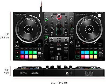 Hercules DJControl Inpulse 500 DJ Controller   Beginner DJ Set  2 Deck USB DJ Mixer with Built In Audio Interface  RGB Pads  Touch Sensitive Jog Wheels