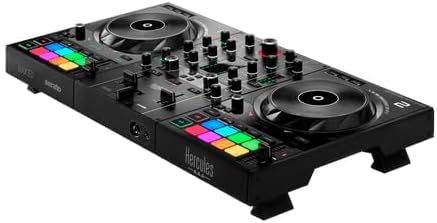 Hercules DJControl Inpulse 500 DJ Controller   Beginner DJ Set  2 Deck USB DJ Mixer with Built In Audio Interface  RGB Pads  Touch Sensitive Jog Wheels