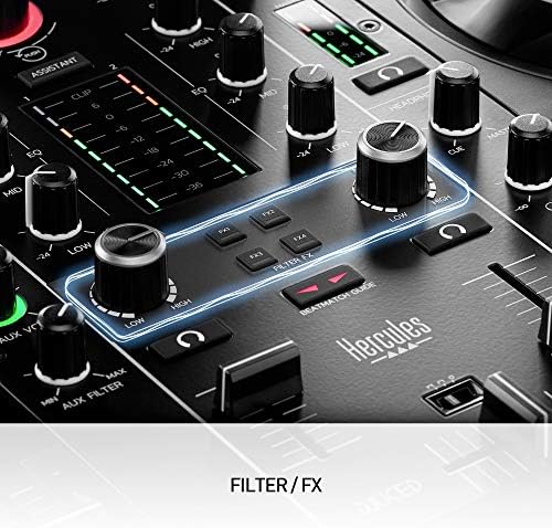 Hercules DJControl Inpulse 500 DJ Controller   Beginner DJ Set  2 Deck USB DJ Mixer with Built In Audio Interface  RGB Pads  Touch Sensitive Jog Wheels