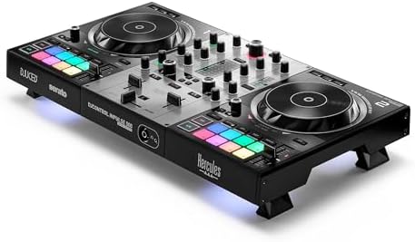 Hercules DJControl Inpulse 500 DJ Controller   Beginner DJ Set  2 Deck USB DJ Mixer with Built In Audio Interface  RGB Pads  Touch Sensitive Jog Wheels