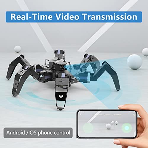 Hexapod Robot Kit for ESP32  STEM Walking Crawling Spider Robot  Supports Arduino C Programming  App RC  Video Transmission  18DOF Aluminum Alloy Frame Kit with Tutorial