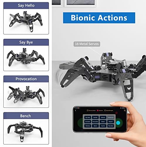 Hexapod Robot Kit for ESP32  STEM Walking Crawling Spider Robot  Supports Arduino C Programming  App RC  Video Transmission  18DOF Aluminum Alloy Frame Kit with Tutorial