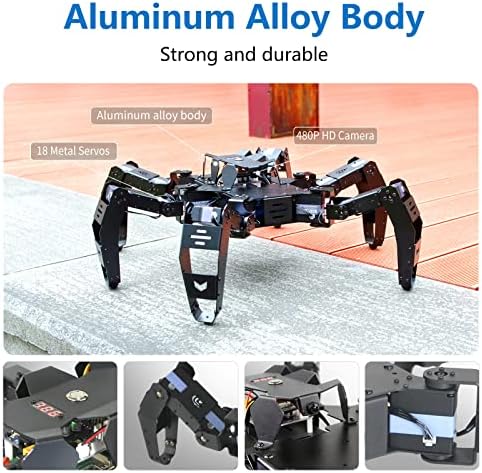 Hexapod Robot Kit for ESP32  STEM Walking Crawling Spider Robot  Supports Arduino C Programming  App RC  Video Transmission  18DOF Aluminum Alloy Frame Kit with Tutorial