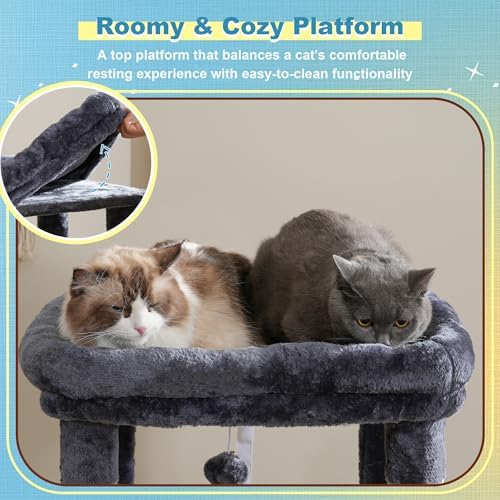 Hey brother Cat Tree Tower  Scratching Posts with Big Platform  2 Condos  Spacious Hammock  Cozy Basket  Sisal Board for Indoor Large Adults  50 Inches Progressive Climbing House  Smoky Gray MPJ071G